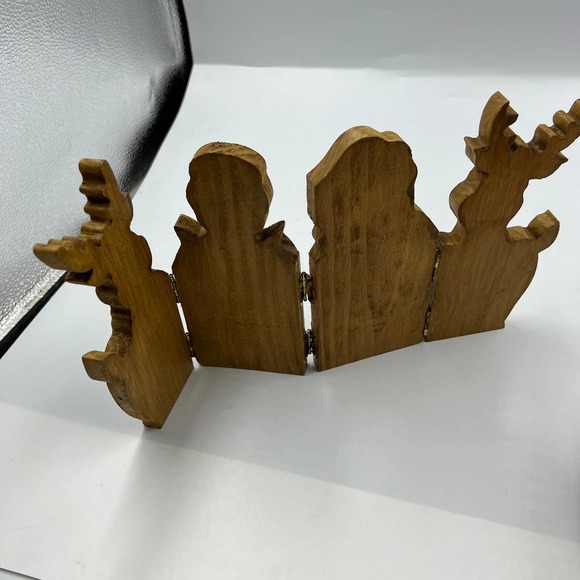 Vintage Handmade Wooden Folding Christmas Santa Mrs. Claus Reindeer Elf Decor - Picture 5 of 9